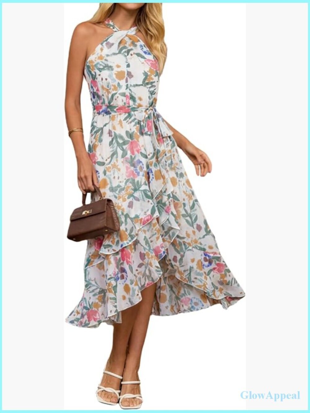 Women's Floral Halter Maxi Dress High Low Ruffled Beach Vacation Party